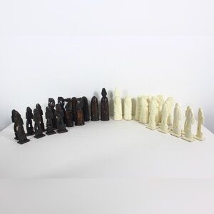 Full Set Vintage Carved Camel Bone Chess Pieces Egyptian
